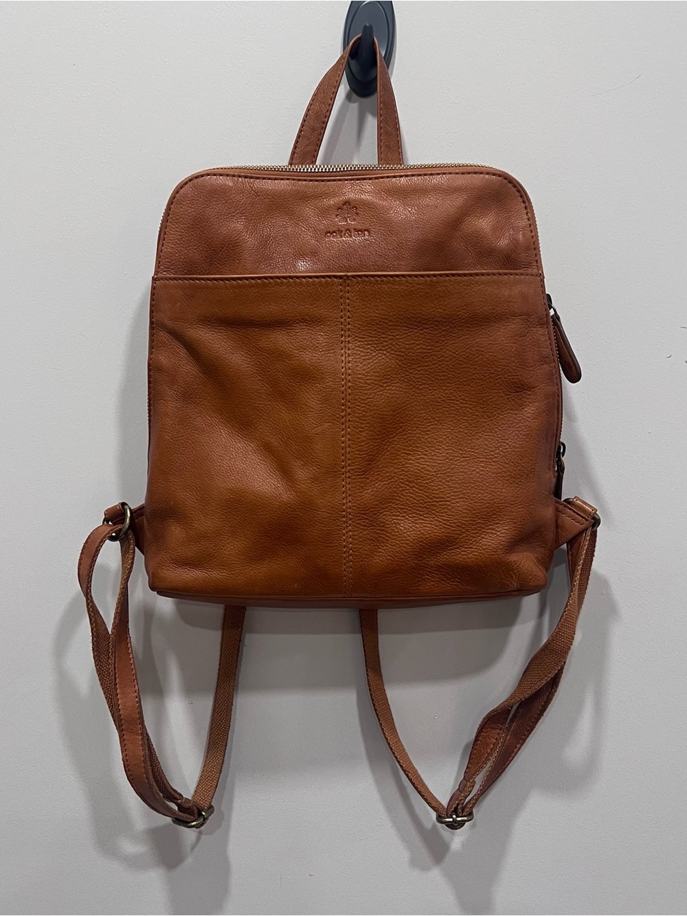 Oak and Tan Brown Leather Backpack - Smooth Pebbled Carry